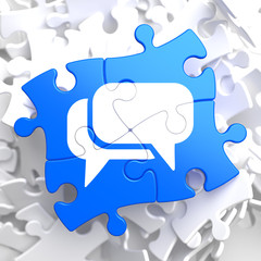 Poster - White Speech Bubble Icon on Blue Puzzle.