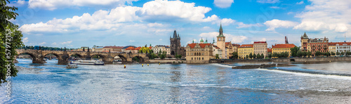 Obraz w ramie Karlov or charles bridge and river Vltava in Prague in summer
