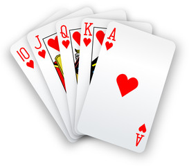 Poker cards Straight Flush hearts hand