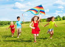 Kids Run With Kite