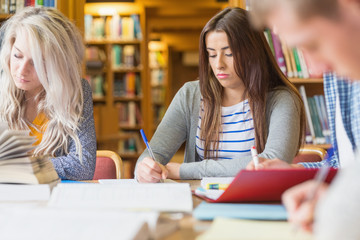 Poster - Students writing notes at library desk