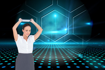 Poster - Composite image of angry businesswoman throwing her tablet pc