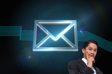 Poster - Composite image of thoughtful asian businessman pointing
