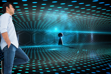 Poster - Composite image of unsmiling casual man standing