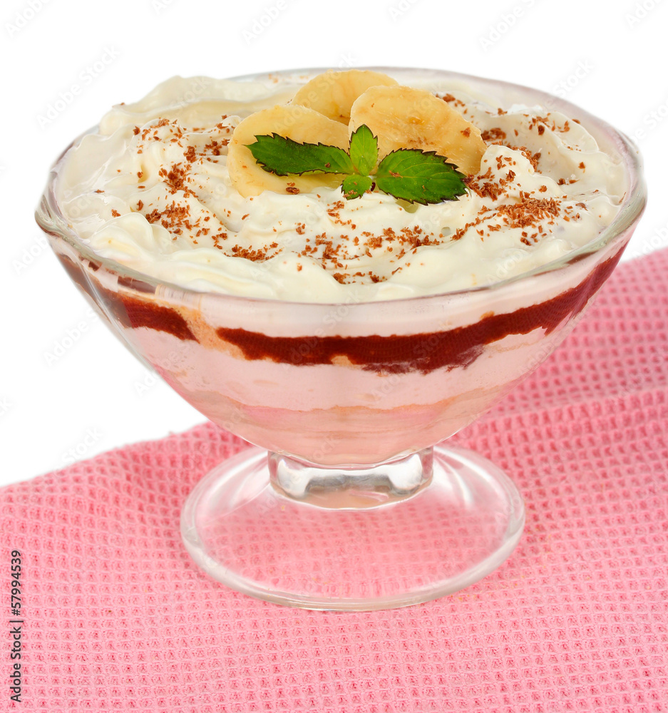 Delicious dessert with banana and caramel