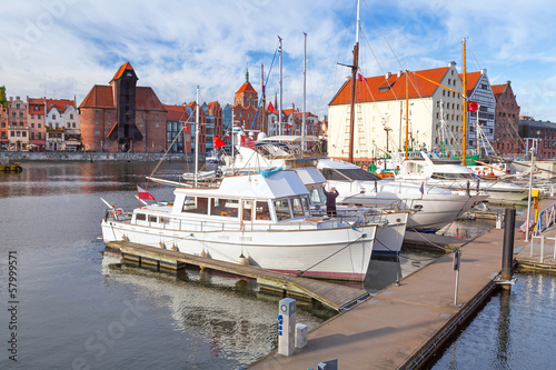 Obraz w ramie Harbor at Motlawa river in old town of Gdansk, Poland
