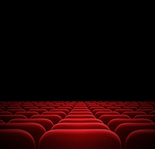 Red Seats In Dark Cinema Theater