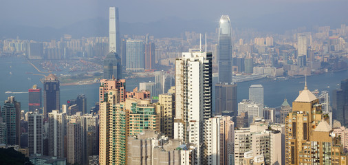 Fototapete - Hong Kong skyline from Victoria Peak. Panorama