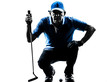 man golfer golfing crouching silhouette
