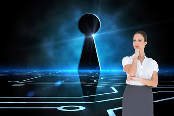 Poster - Composite image of pensive elegant businesswoman posing