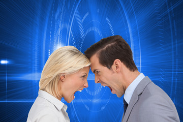 Poster - Composite image of colleagues quarreling head against head