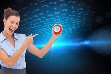 Poster - Composite image of businesswoman indicating alarm clock