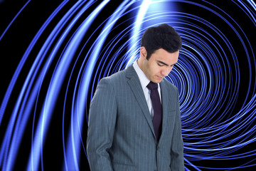 Poster - Composite image of unsmiling businessman standing