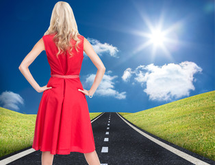 Poster - Composite image of elegant blonde standing hands on hips