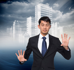 Poster - Composite image of unsmiling businessman touching