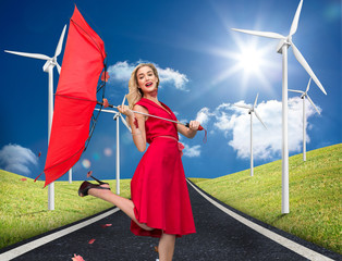 Poster - Composite image of elegant blonde holding umbrella
