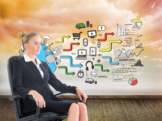 Poster - Composite image of businesswoman sitting on swivel chair in blac