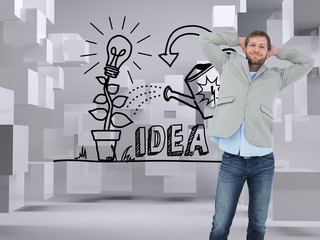 Poster - Composite image of suave man in a blazer with hands behind head