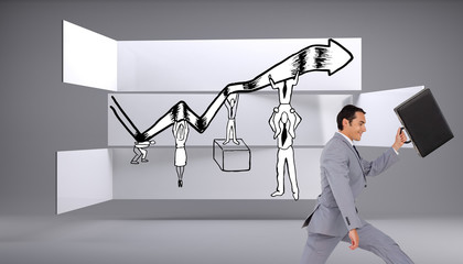 Poster - Composite image of businessman running with a suitcase