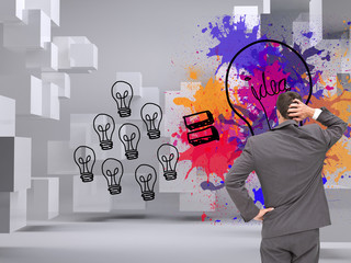 Poster - Composite image of young businessman standing back to camera scr
