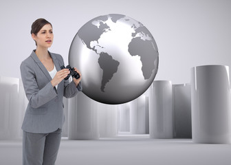 Aufkleber - Composite image of curious young businesswoman with binoculars