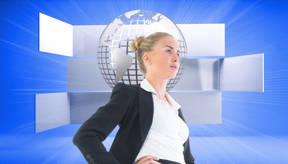 Aufkleber - Composite image of businesswoman standing with hands on hips