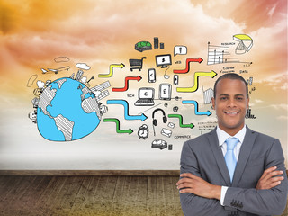 Poster - Composite image of charismatic young businessman with arms cross