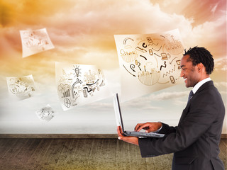Poster - Composite image of businessman working on laptop