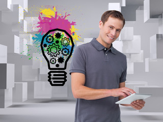 Poster - Composite image of smiling young man with tablet computer