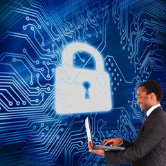 Aufkleber - Composite image of businessman working on laptop