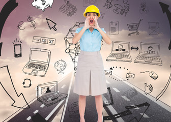 Poster - Composite image of attractive architect shouting at camera
