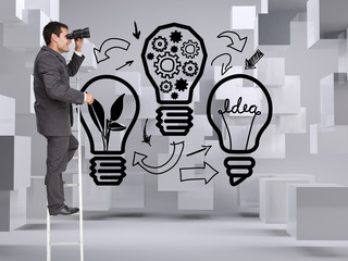 Poster - Composite image of businessman standing on ladder