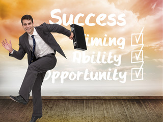 Poster - Composite image of smiling businessman in a hury