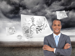 Poster - Composite image of charismatic young businessman with arms cross