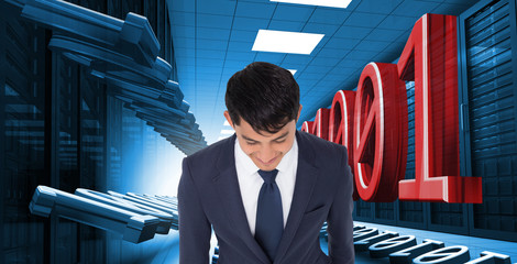 Aufkleber - Composite image of smiling casual businessman walking