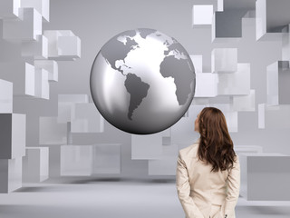 Aufkleber - Composite image of rear view of businesswoman