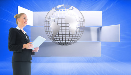 Aufkleber - Composite image of businesswoman holding new tablet