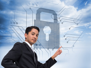 Aufkleber - Composite image of unsmiling asian businessman pointing