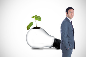 Poster - Composite image of unsmiling businessman standing