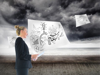 Poster - Composite image of businesswoman holding new tablet