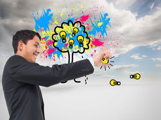 Poster - Composite image of smiling asian businessman pointing