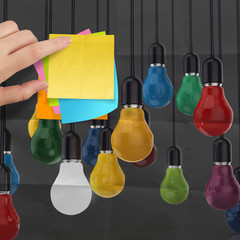 sticky note with   light bulb on crumpled paper as creative conc