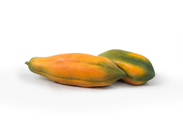 Wall Mural - Two papayas on white background