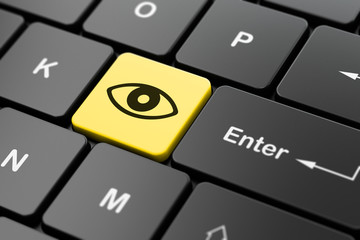 safety concept: eye on computer keyboard background