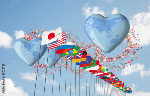 ハートの地球と万国旗 Stock Photo Adobe Stock ハートの地球と万国旗 Stock Photo Adobe Stock
