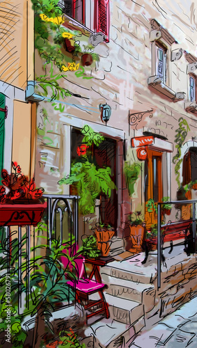 Naklejka na szafę Street in Roma - illustration