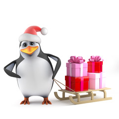 Fototapete - Penguin Santa delivers the Christmas presents