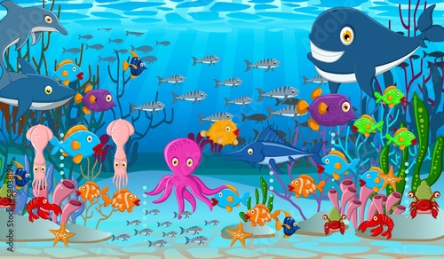 Naklejka na szybę Sea life cartoon background