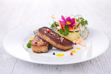 Wall Mural - grilled foie gras with vegetables and flowers