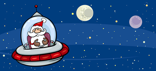 santa in space cartoon greeting card